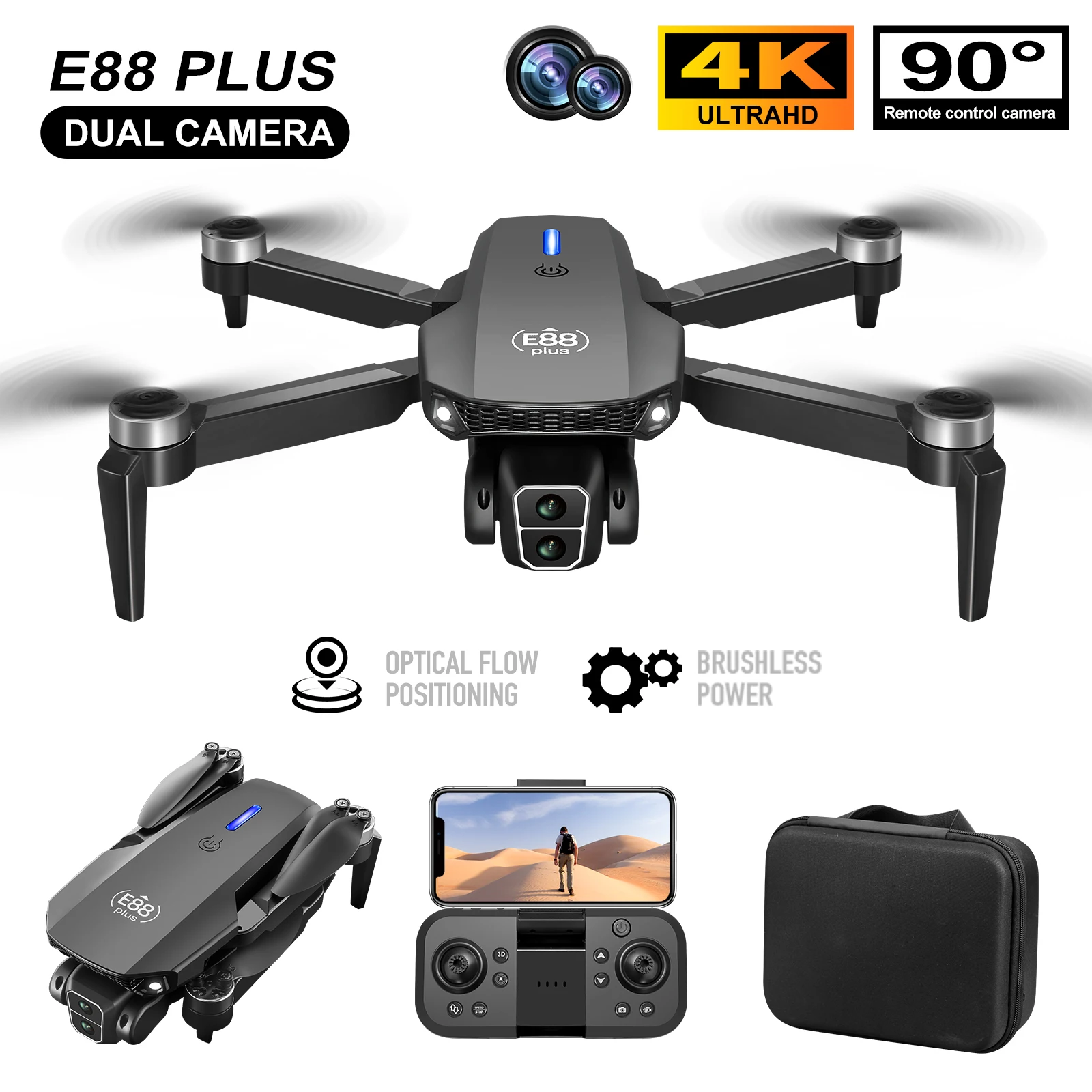 Drone Racing Camera - New E88 Plus Quadcopter Drone: 90°